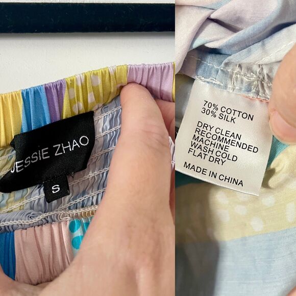 Jessie Zhao Landscape Smocked Cotton Silk Midi Dress Size S (Orig. $178) - Picture 8 of 8